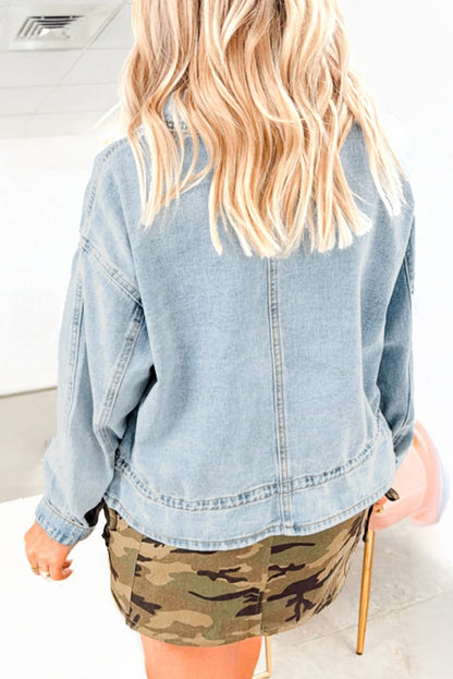 Beau Blue Draw-cord Hem Light Wash Denim Jacket