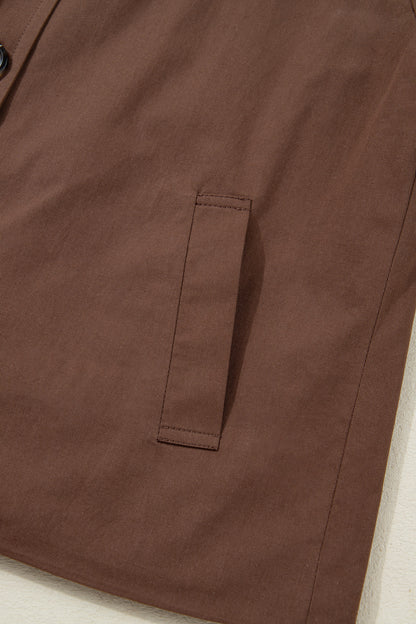 Dark Brown Collared Buttoned Leopard Liner Patchwork Chic Jacket