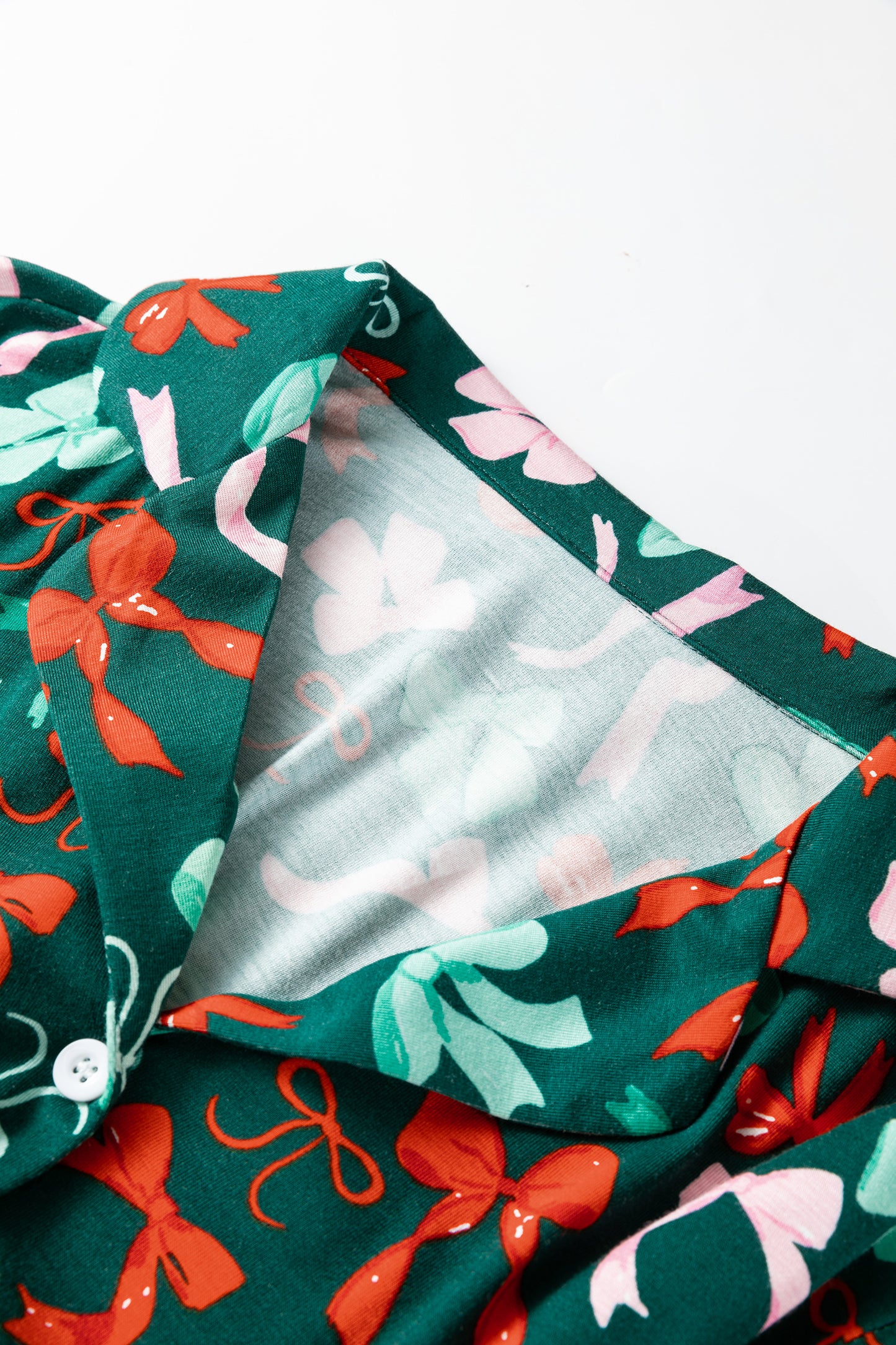 Green Festive Bow Print 2pcs Pajama Pant Set
