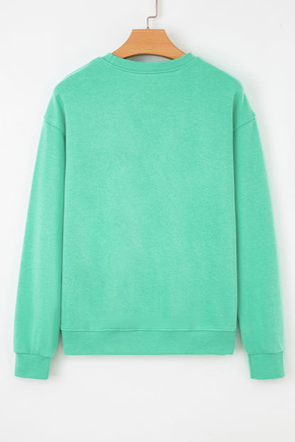 Aruba Blue Cute Halloween Ghost Embroidered Casual Sweatshirt