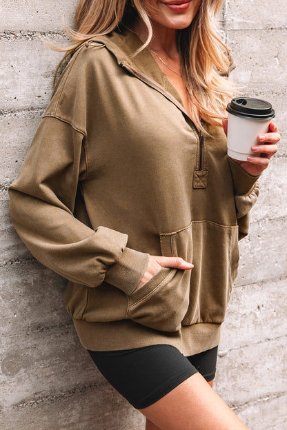 Ashleigh Blue Half Zip Kangaroo Pocket Mineral Wash Baggy Hoodie