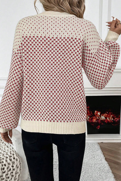 Black Contrast Color Pattern Lantern Sleeve Sweater