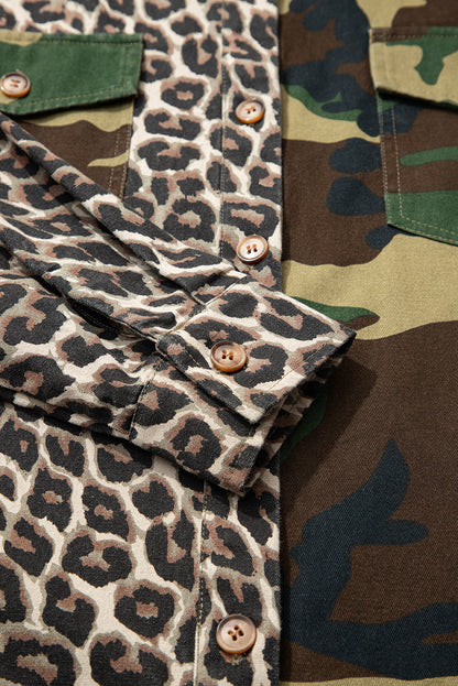 Brown Leopard Camo Patchwork Oversize Shacket