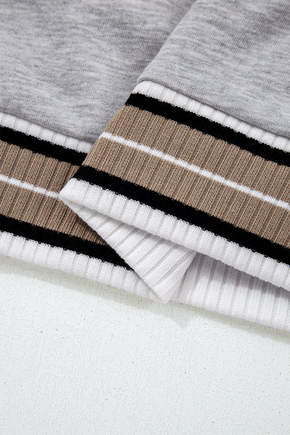 Parchment Varsity Contrast Striped Trim V Neck Sweatshirt