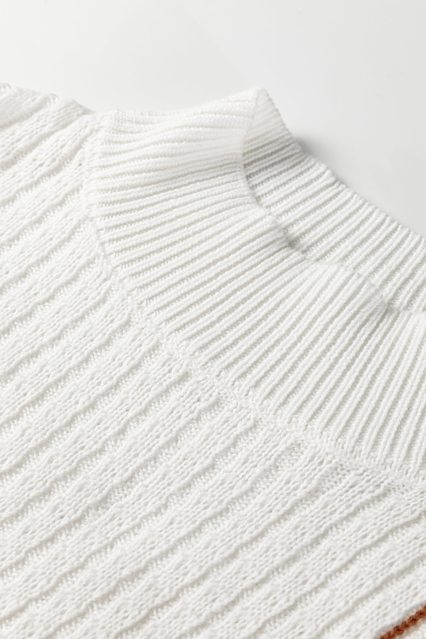 White Mix Texture Patchwork Contrast Stitch Mock Neck Sweater