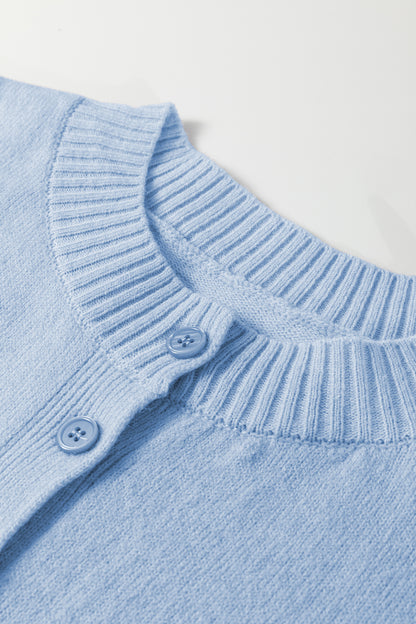 Beau Blue 3/4 Sleeve Boxy Knit Button Down Sweater Cardigan