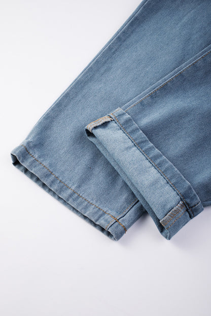 Dark Blue Retro Bib Pocket Buckle Straps Casual Denim Jumpsuit