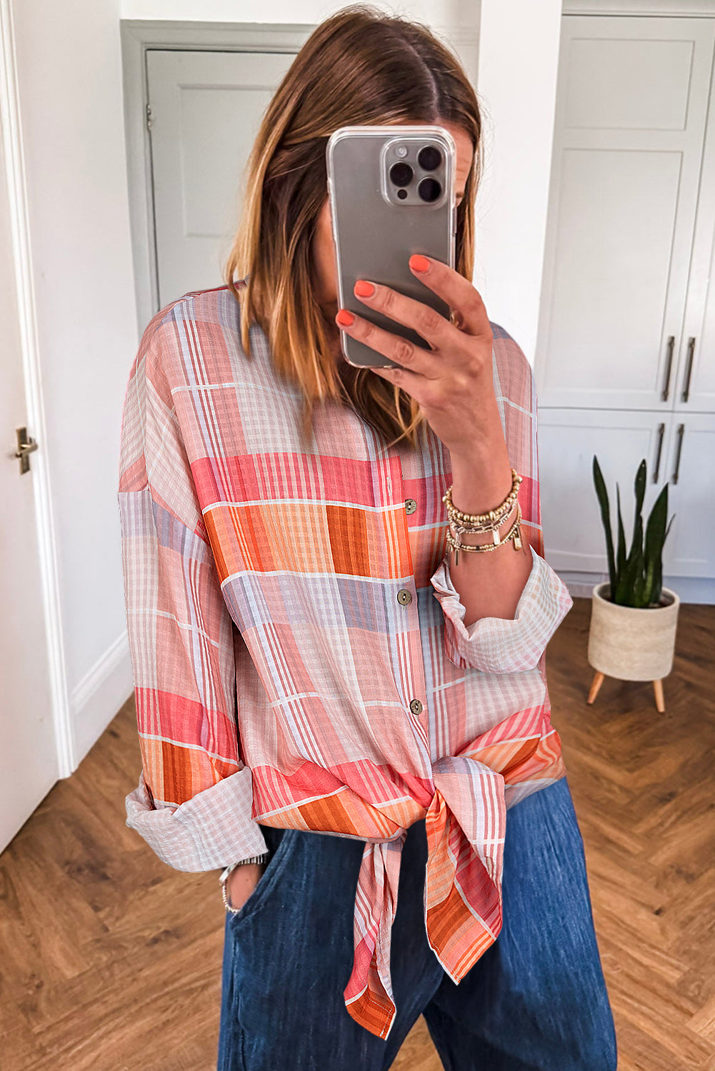 Pink Oversized Check Tunic Shirt