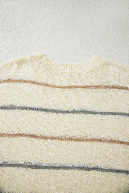 Multicolour Striped Ribbed Edge Drop Shoulder Sweater
