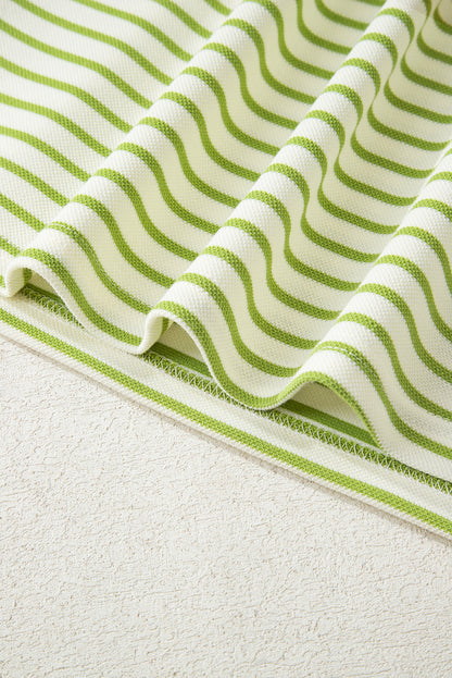 Pink Stripe Collared V Neck Drop Shoulder Pullover and Skort 2pcs Outfit