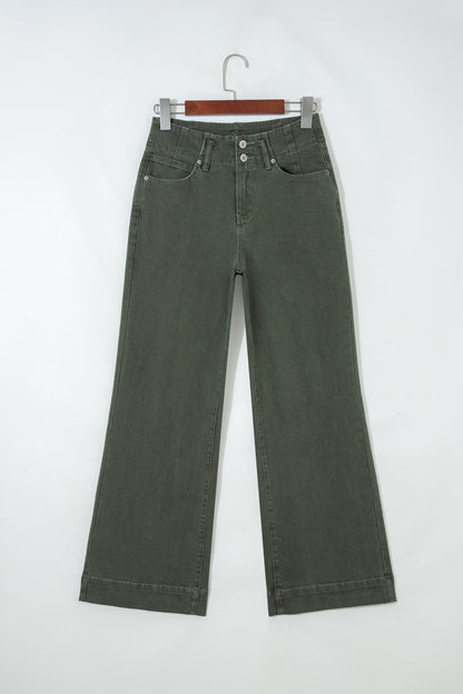 Mist Green 2-Button High Waist Flared Bottom Jeans