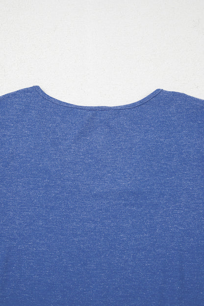 Sky Blue Shirred Shoulder Frilled Cuffs Long Sleeve Top