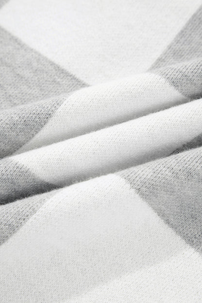 Gray Plus Size Checkered Pattern Button Polo Collar Split Sweater