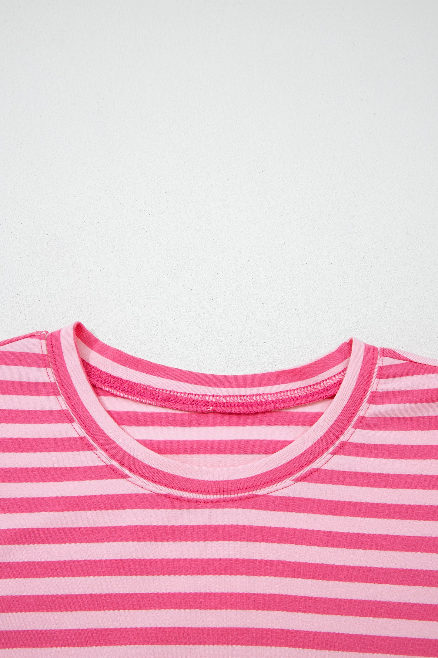 Rose Stripe Drop Shoulder Round Neck Top and Buttoned Straight Pants Two Piece Set