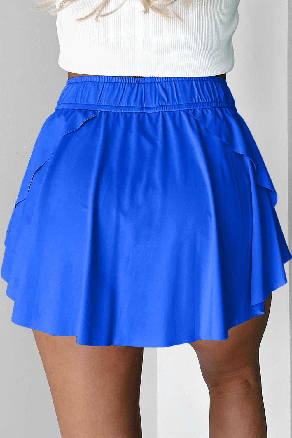 Black Drawstring Elastic Waistband Lined Tennis Skorts