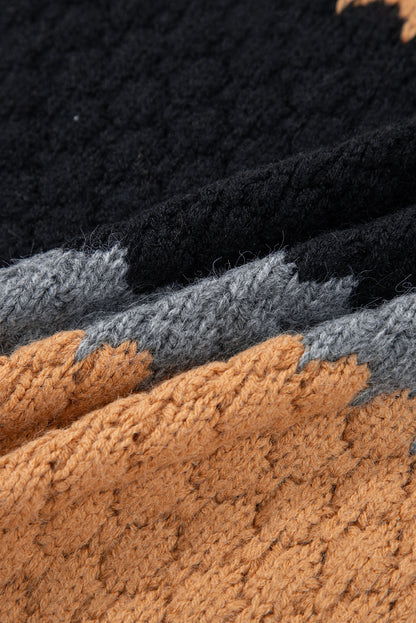 Khaki Color Block High Neck Baggy Sweater