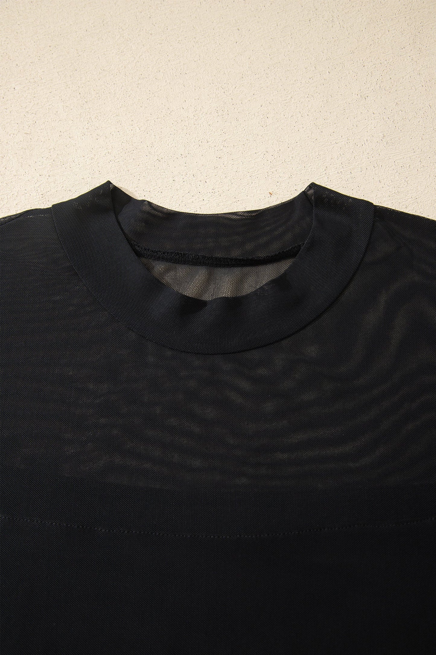 Black Plus Size Sheer Mesh Panel Short Sleeve Top