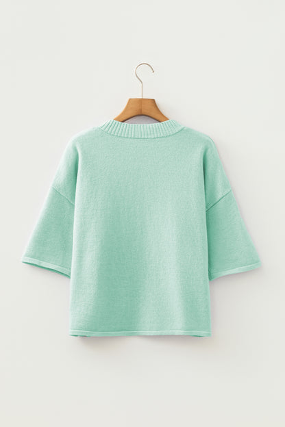 Peach Blossom 3/4 Sleeve Boxy Knit Button Down Sweater Cardigan