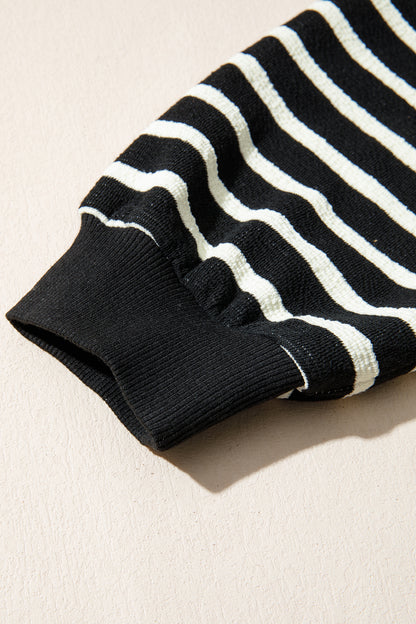 Black Stripe Contrast MERRY Letter Christmas Print Drop Shoulder Sweatshirt