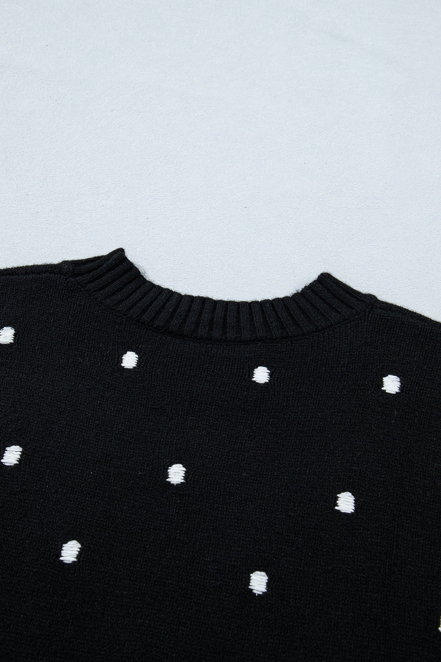 Black Elegant Polka Dot Bubble Short Sleeve Sweater