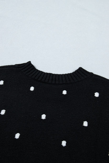 Black Elegant Polka Dot Bubble Short Sleeve Sweater