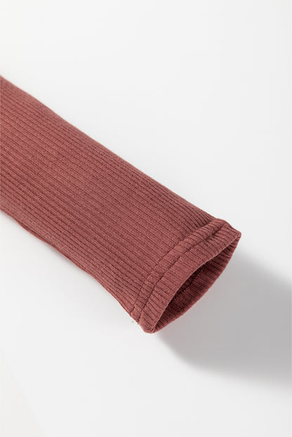 Black Ribbed Long Sleeve Crew Neck Solid Color Bodysuit