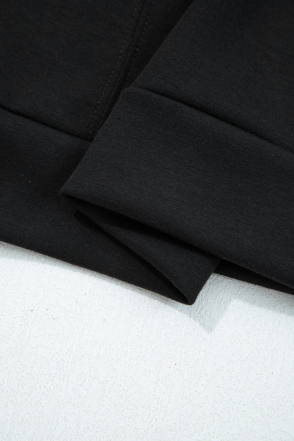 Black Zip Collar Long Sleeve Top Drawstring Pants Set