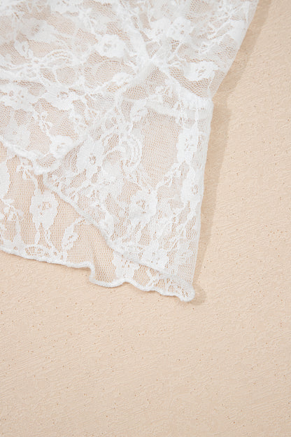 White Sheer Lace Frilly Ruffles High Low Long Skirt