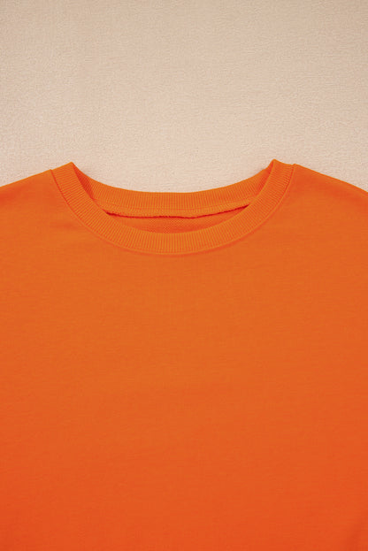 Orange Varsity Stripe Detail Drop Shoulder Pullover Mini Skirt Set