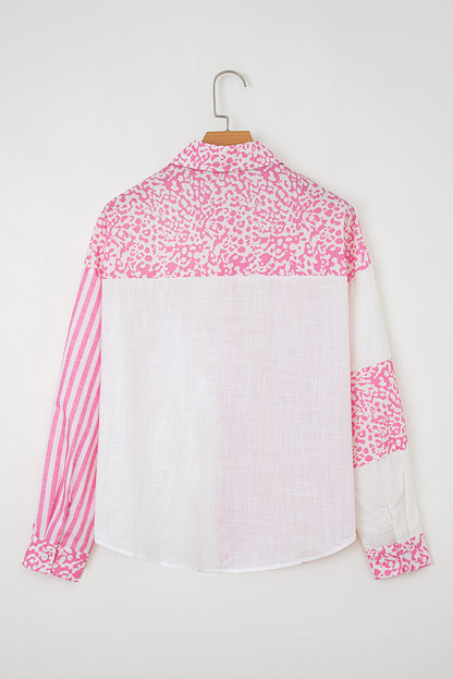 Pink Leopard Striped Western Casual Shirt