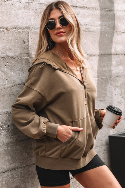 Ashleigh Blue Half Zip Kangaroo Pocket Mineral Wash Baggy Hoodie