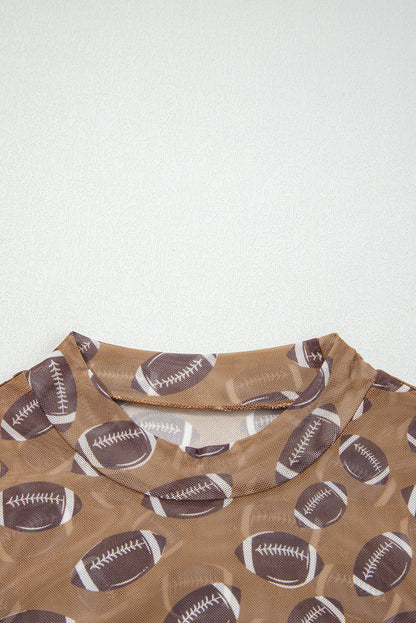 Red Game Day Rugby Mesh Sheer Long Sleeve Top