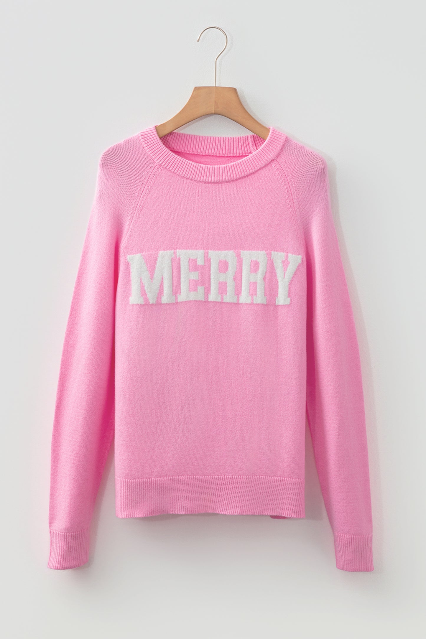 Racing Red MERRY Letter Pattern Christmas Raglan Sleeve Sweater