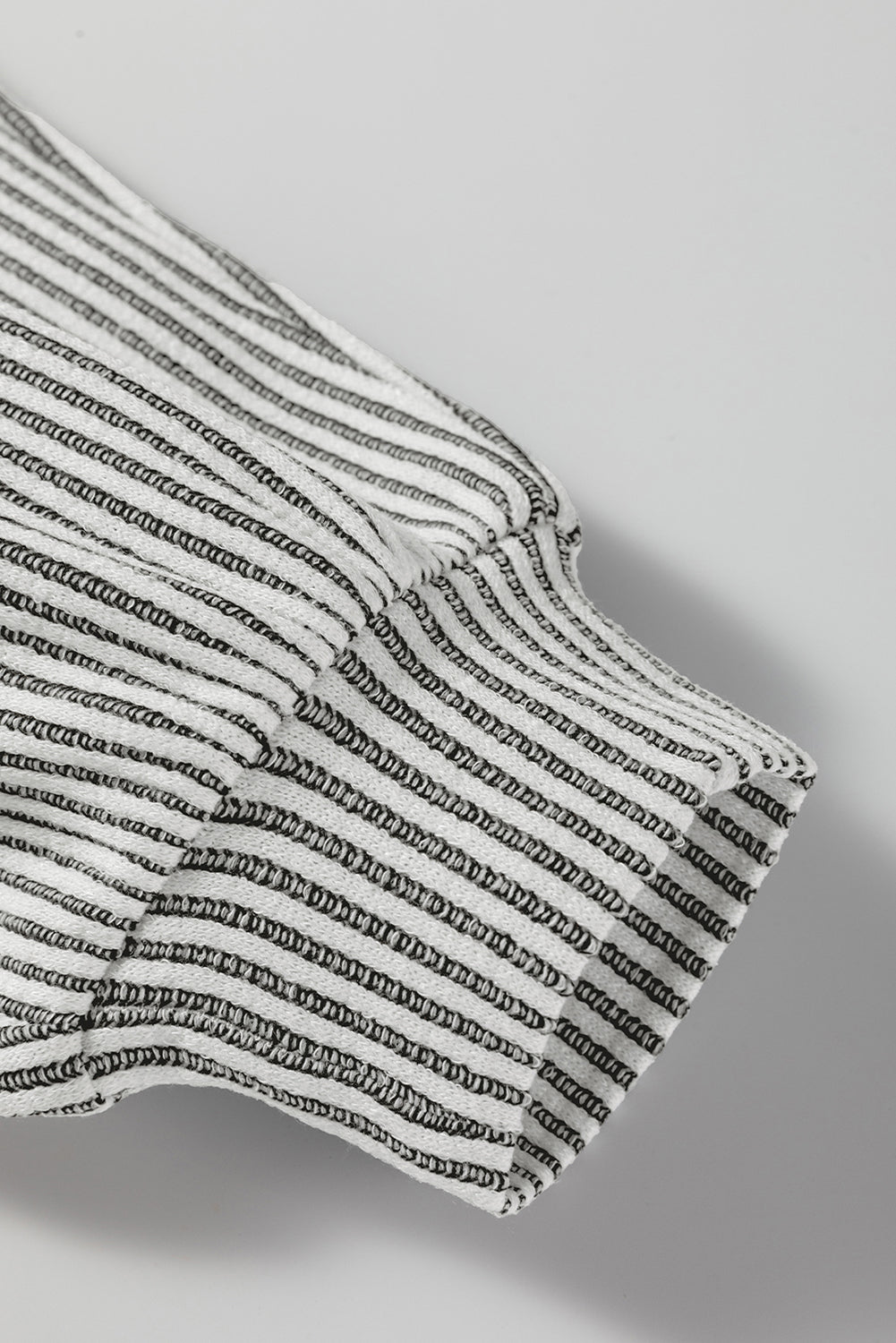 Gray Ribbed Knit Round Neck Long Lantern Sleeve Top