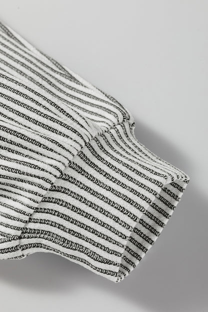 Gray Ribbed Knit Round Neck Long Lantern Sleeve Top