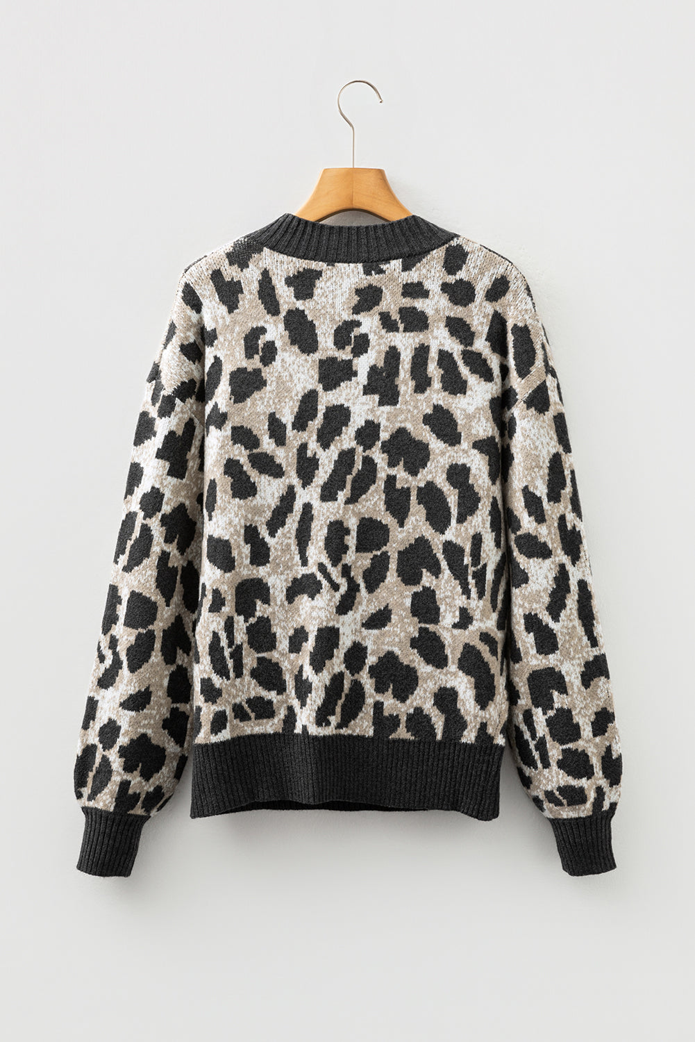 Carbon Grey Leopard Drop Shoulder Baggy Sweater