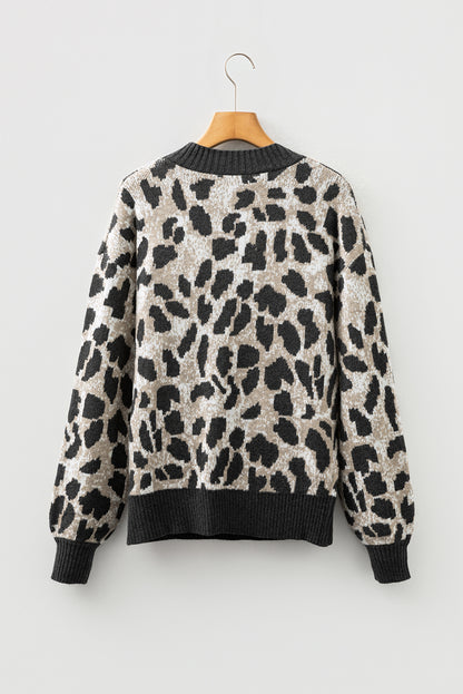 Carbon Grey Leopard Drop Shoulder Baggy Sweater