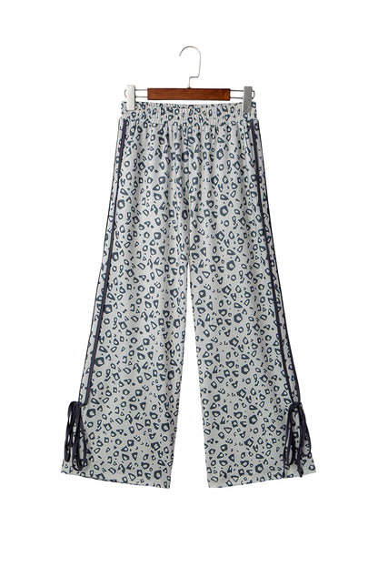 Gray Leopard High Waist Side Bow Straight Leg