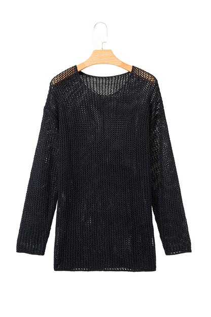 Black Crochet Hollow-out Jumper Top Sweater