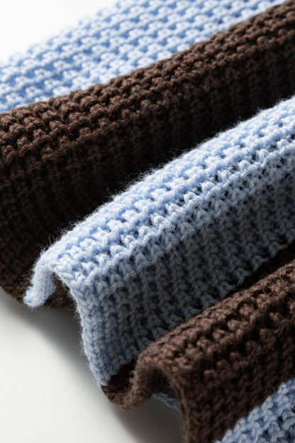 Fushia Striped Color Block Thermal Textured Knit Drop Shoulder Sweater