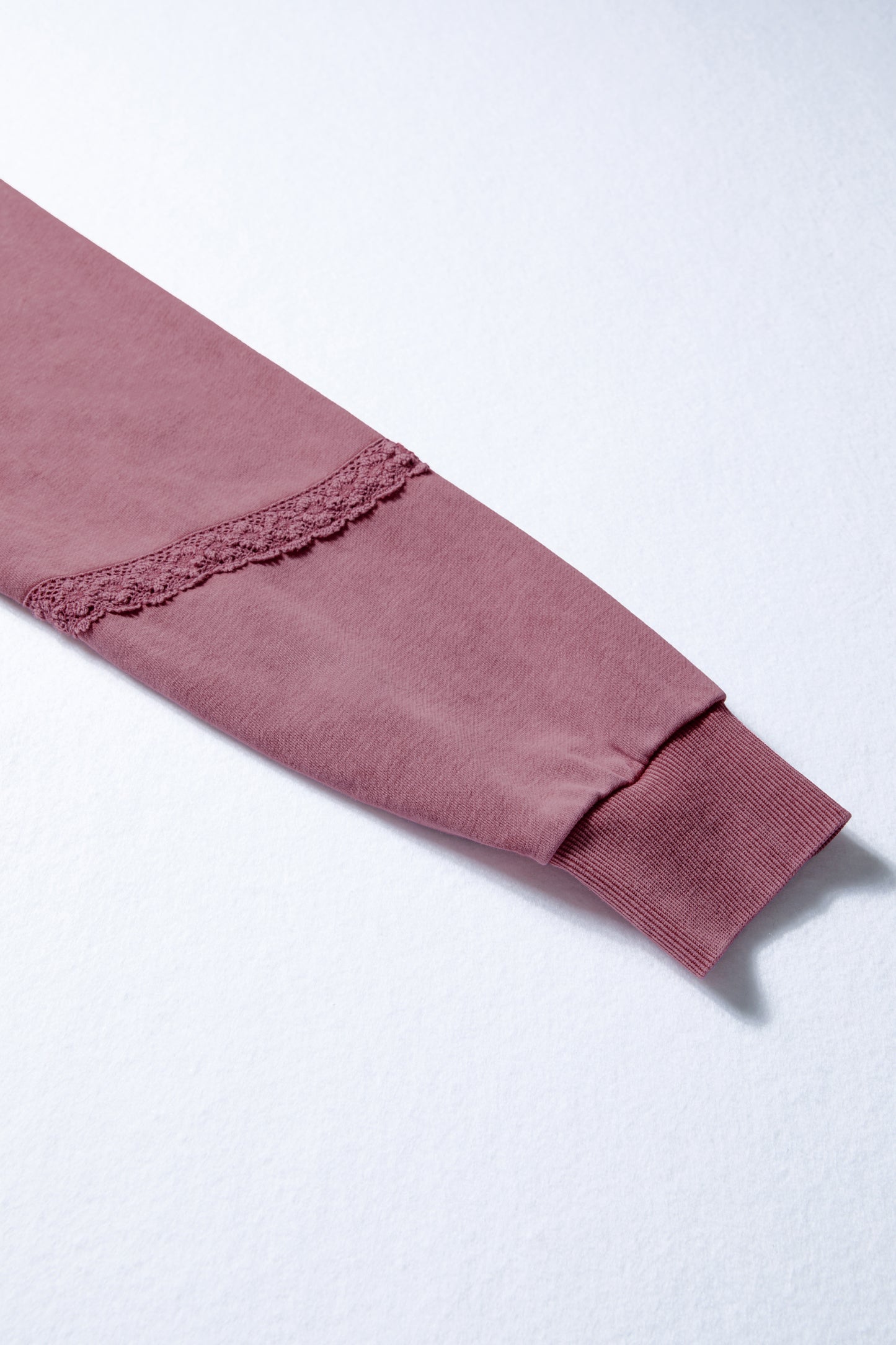 Red Dahlia Lace Patchwork Detail Notched Neck Mineral Wash Baggy Sweatshirt