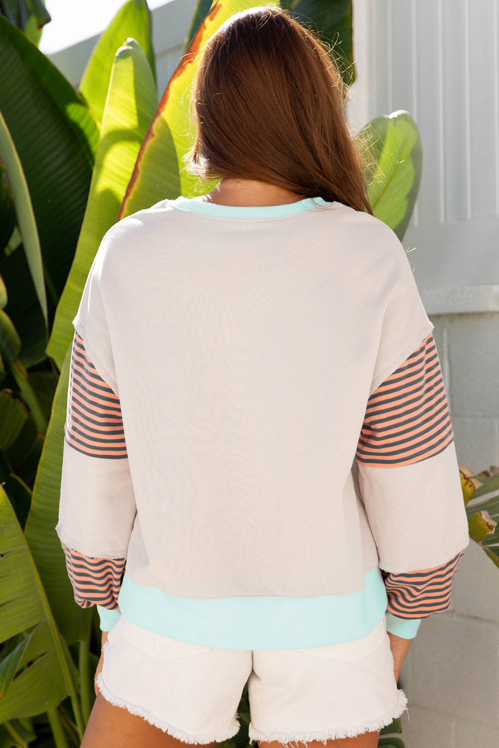 Parchment Striped Colorblock Patchwork Drop Shoulder Sweatshirt