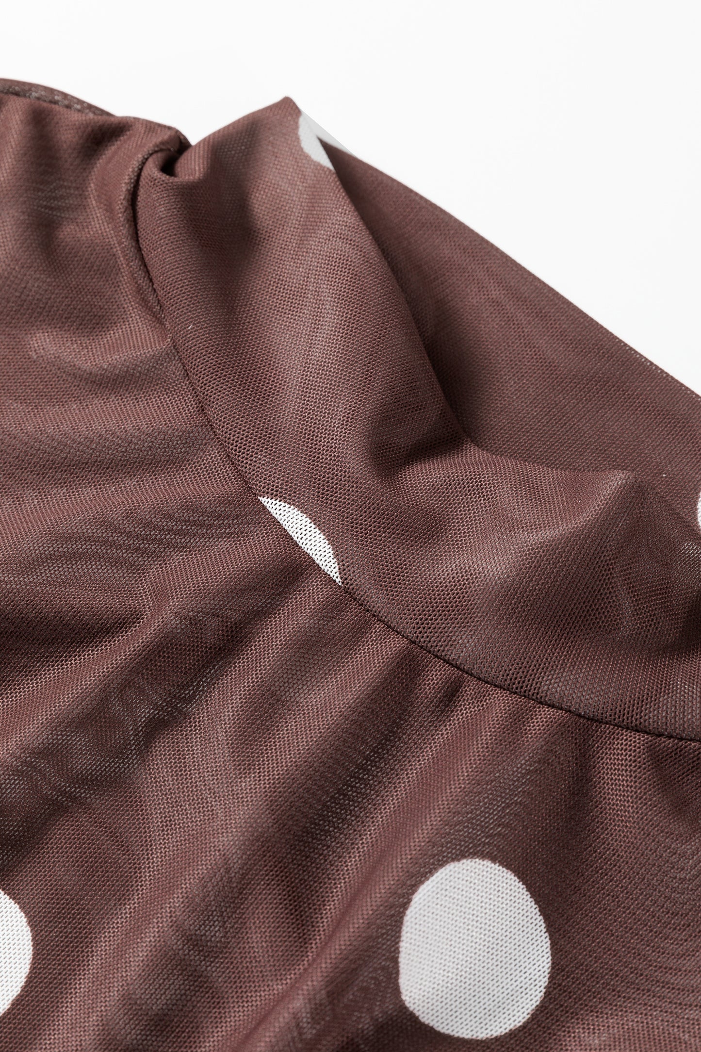 Brown Vintage Polka Dot Print Mesh Long Sleeve Bodysuit