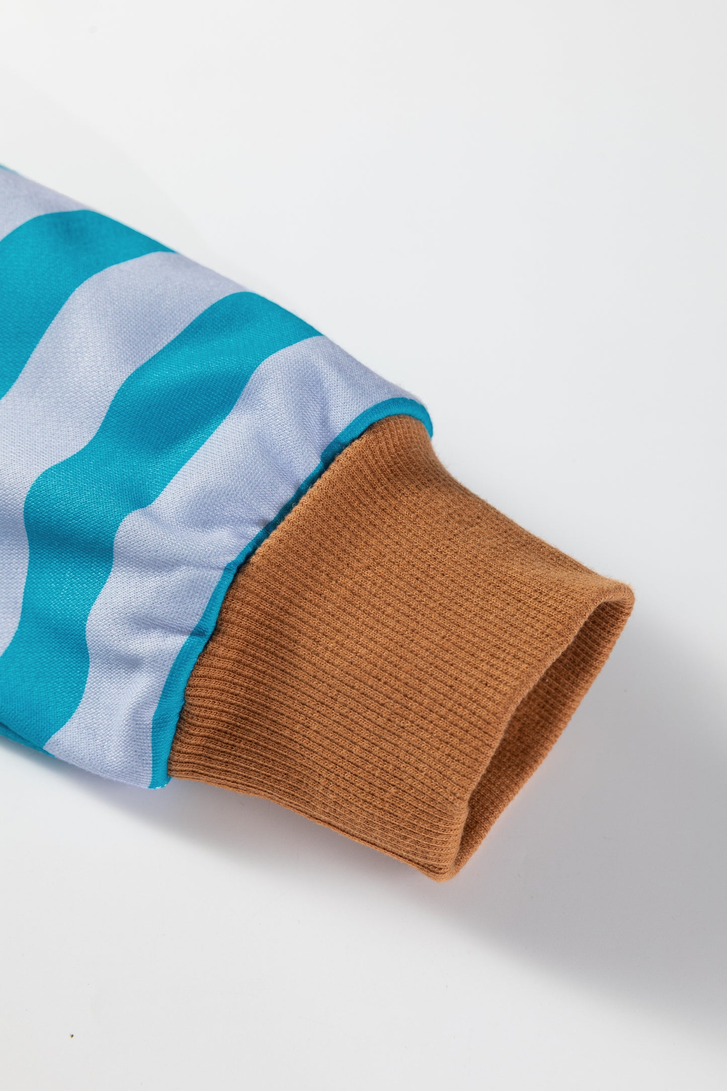 Sky Blue Stripe Contrast Color Ribbed Trim Round Neck Drop Shoulder Sweatshirt