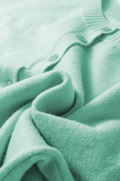 Peach Blossom 3/4 Sleeve Boxy Knit Button Down Sweater Cardigan