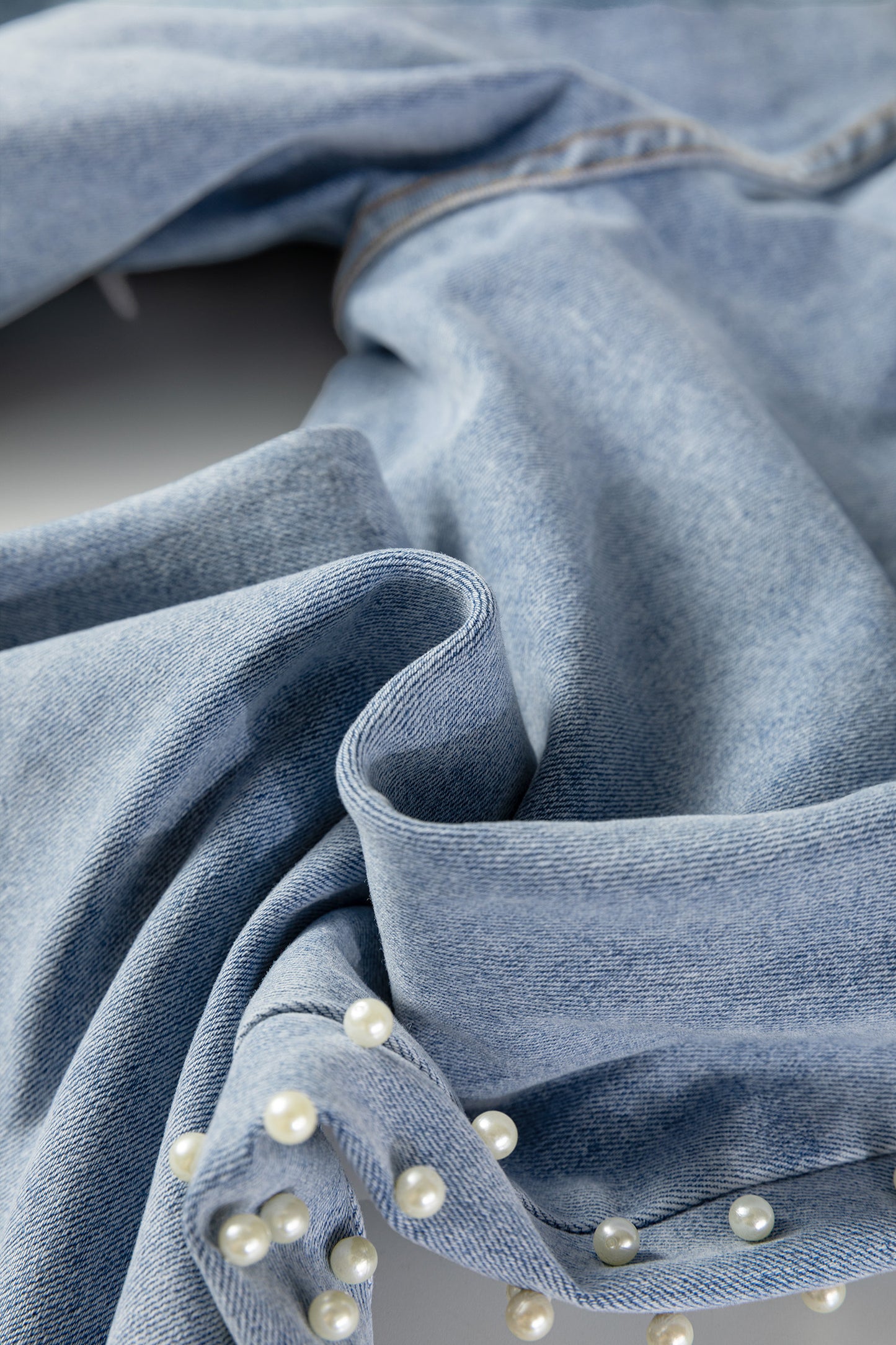 Beau Blue Mid Rise Pearl Embellished Split Wide Leg Jeans