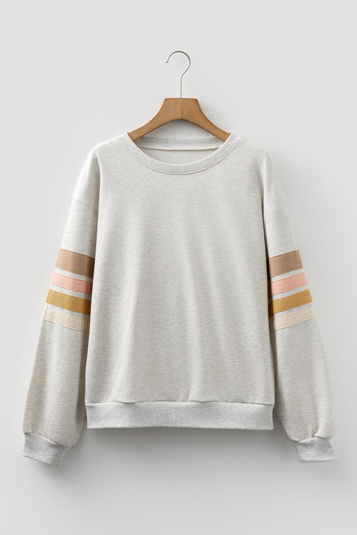 Light Grey Multicolored Striped Patchwork Drop Shoulder Sweatshirt
