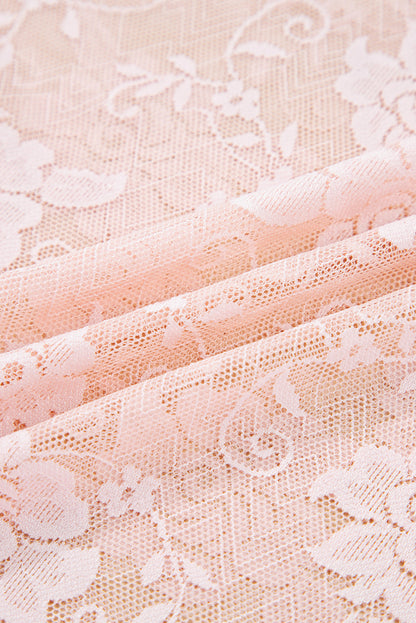 White Sheer Floral Lace Mesh Mock Neck Long Sleeve Top