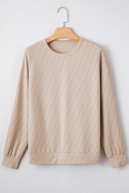 Straw Yellow Solid Color Textured Long Sleeve Top