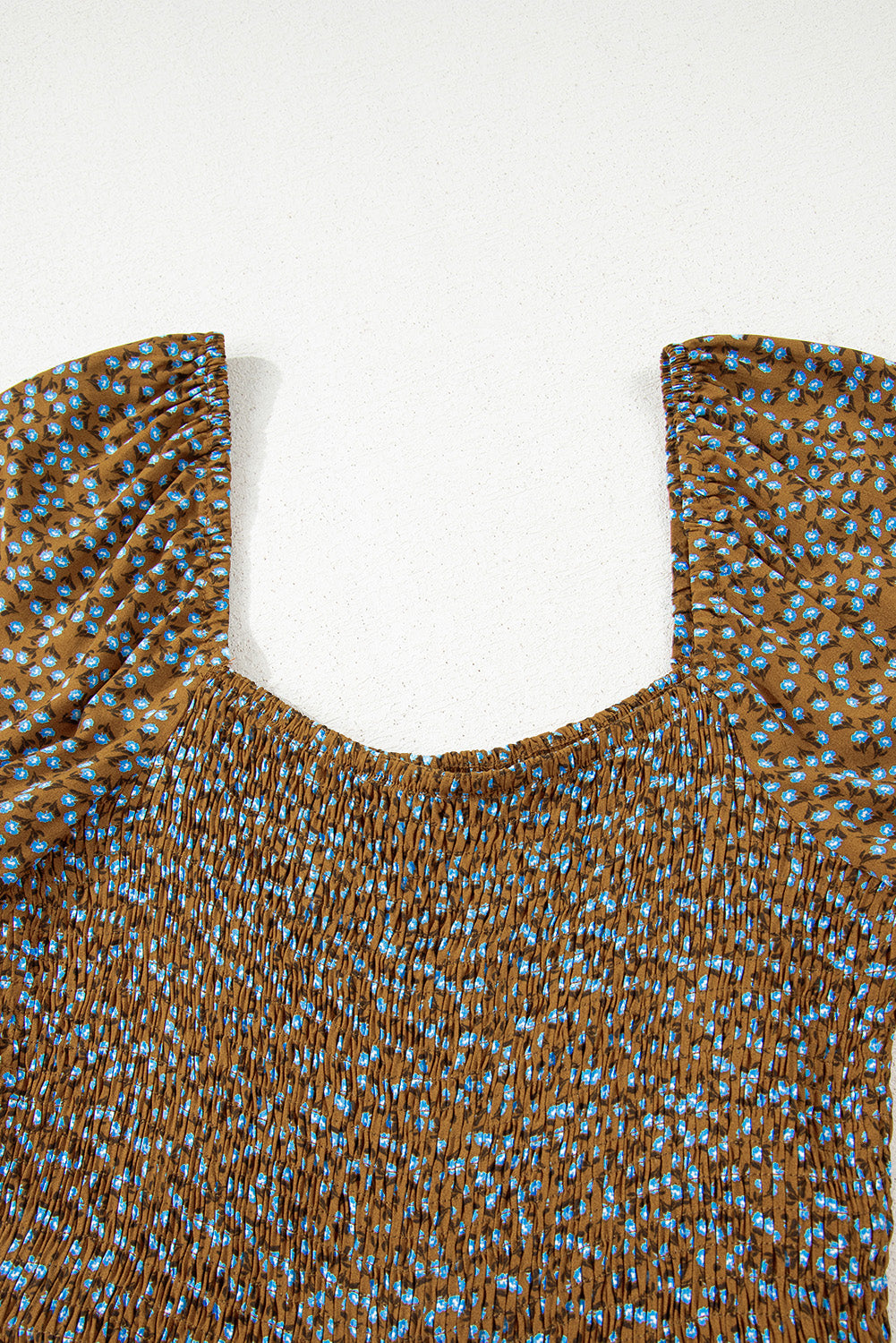 Green Floral Print Western Smocked Bodice Square Neck Wide Leg Jumpsuit